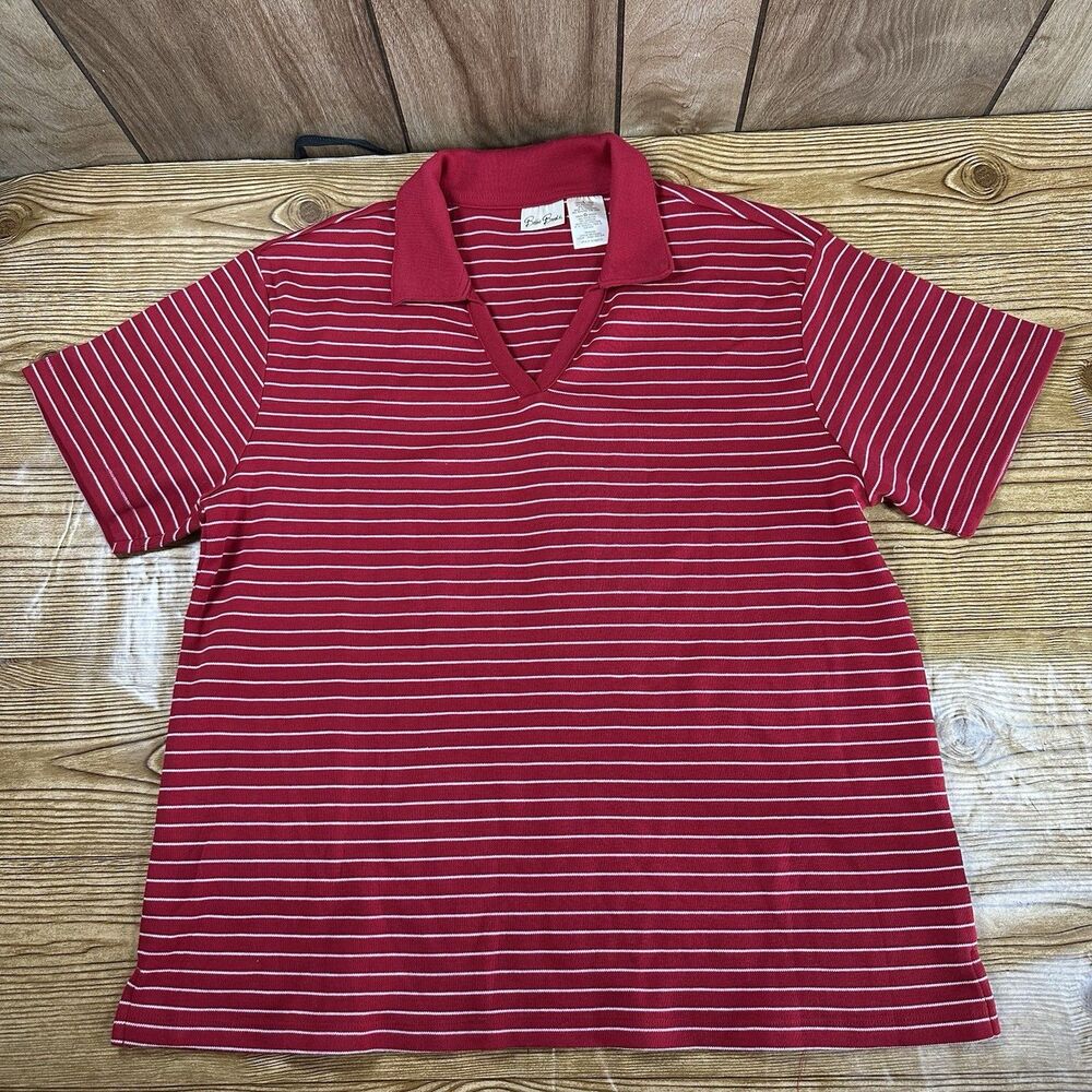 Bobbie Brooks Women’s Large Red Striped Polo Shirt Short Sleeve Casual Top